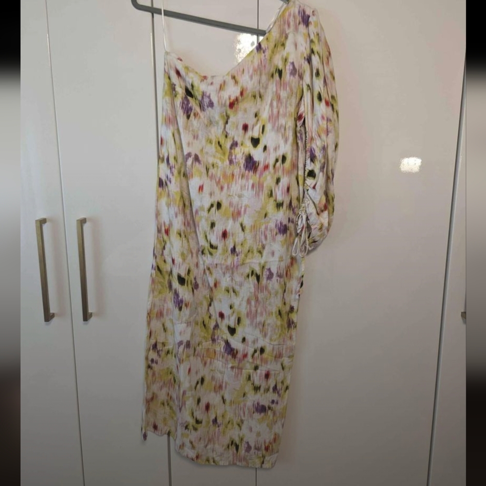 Future Collective Linen Blend One Shoulder Dress